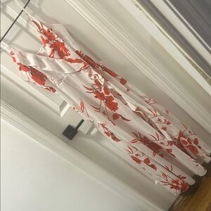 Floral White and Red Maxi Dress
